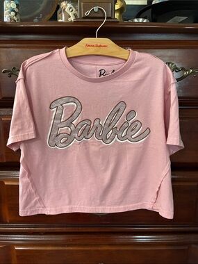 Barbie Pink Rhinestone Script Crop Tee